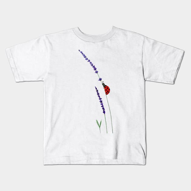 red ladybug and purple lavender Kids T-Shirt by colorandcolor